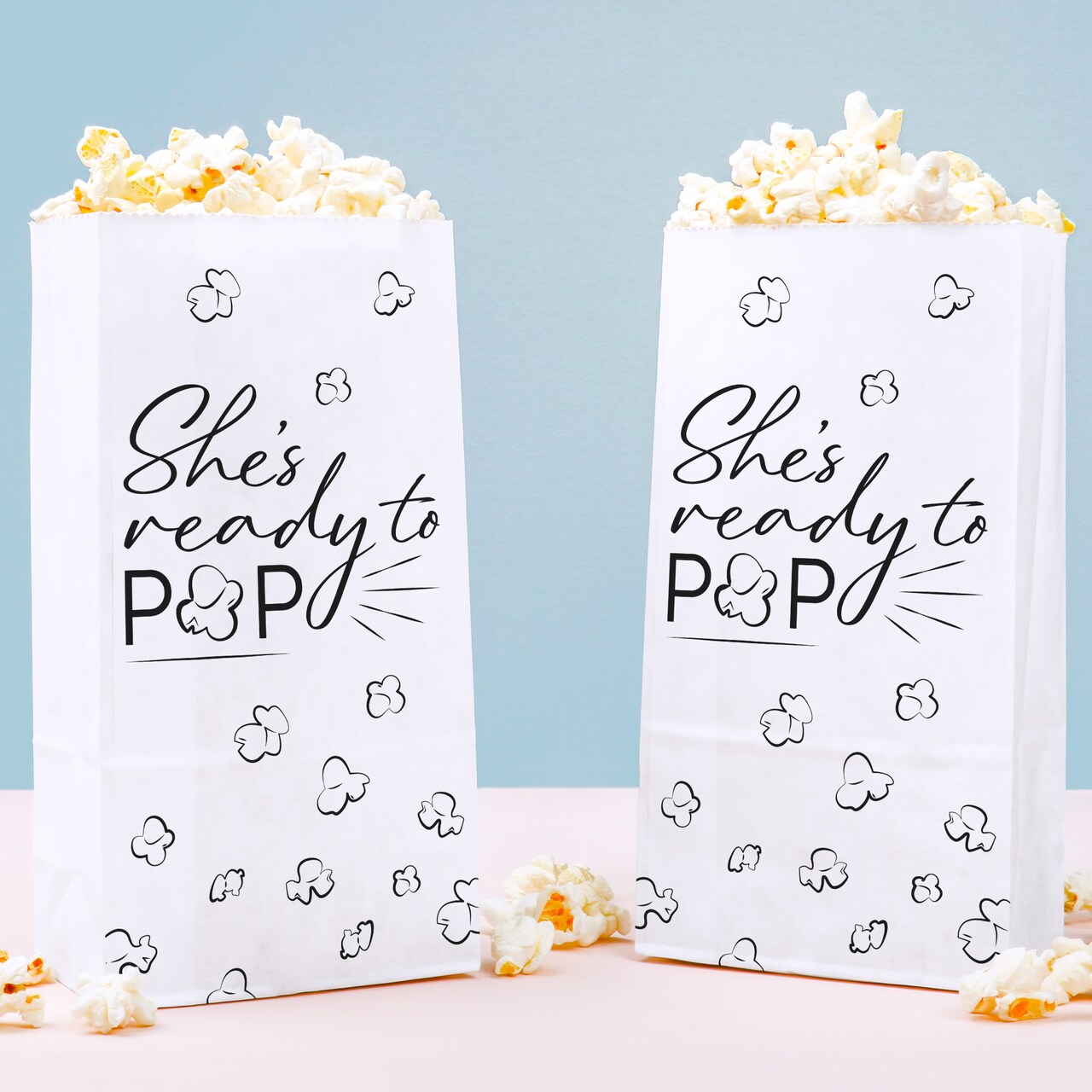 Big Dot of Happiness Ready to Pop Popcorn Bags, Baby Shower Party Favor Snack Treats, Free-Standing Individual White Paper Bags - 25 Count